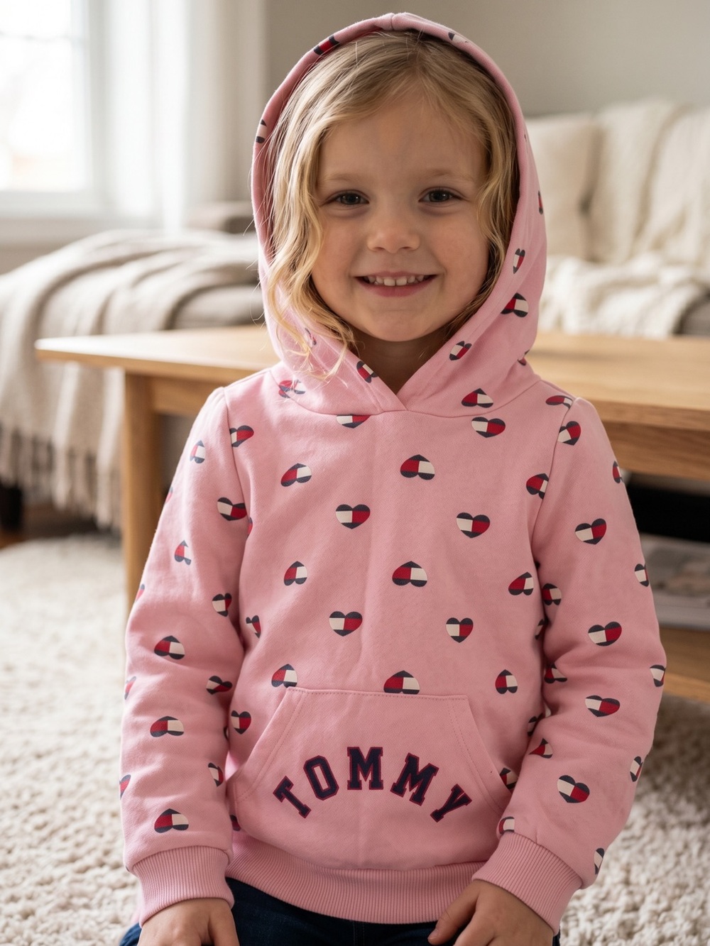 Tommy Hilfiger Pink Heart-Print Hoodie for Kids